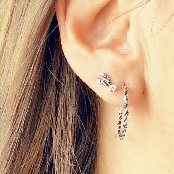 Sterling Silver Lobsters Simple Stud Earrings - Picture 7 of 7